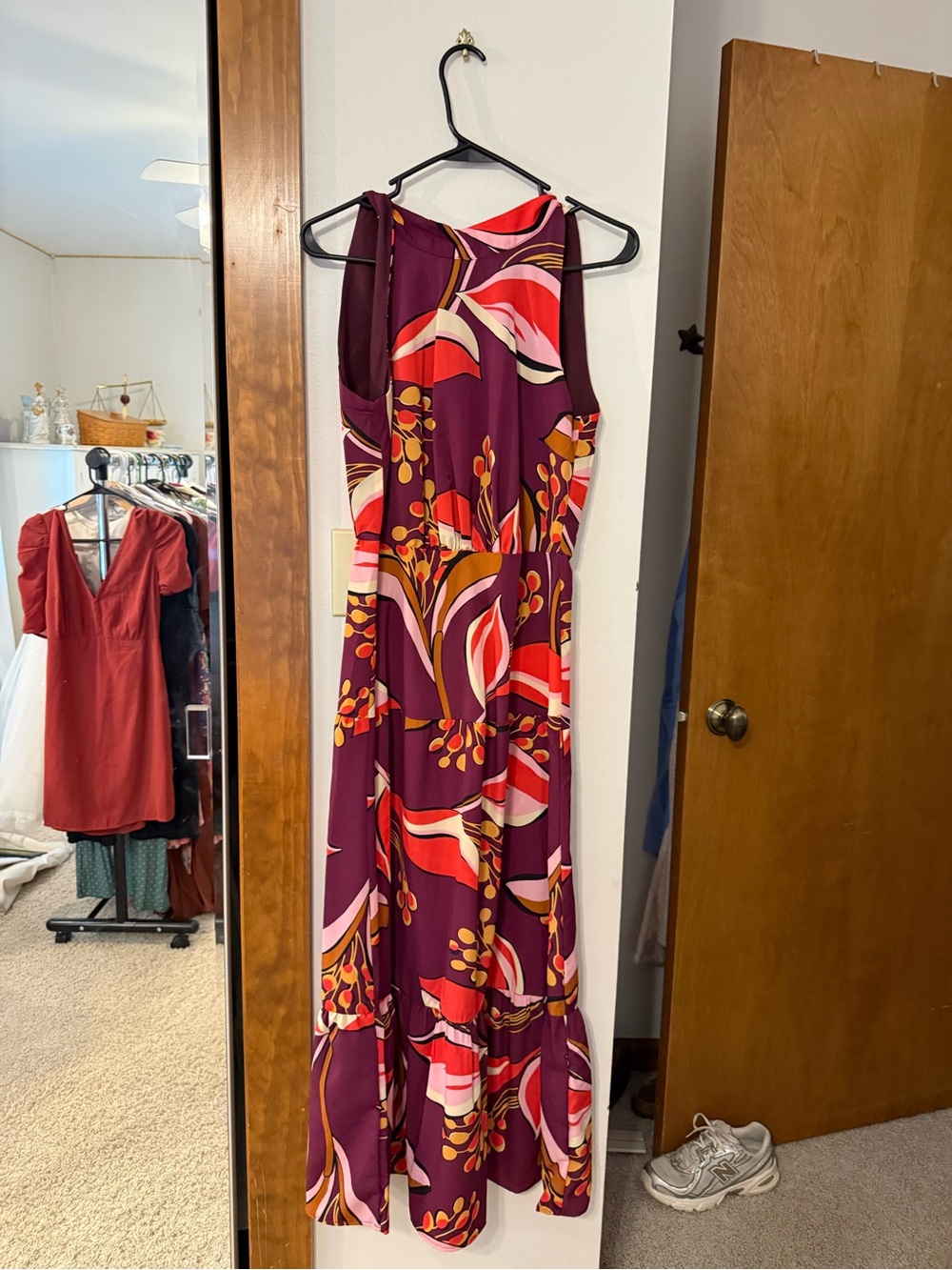 Sleeveless Floral Maxi Dress in Plum and Red
